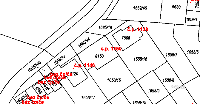 Nové Dvory 1150, Třebíč na parcele st. 8150 v KÚ Třebíč, Katastrální mapa