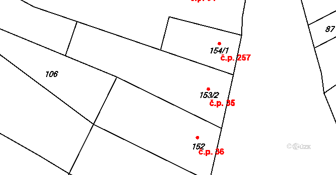 Rožďalovice 35 na parcele st. 153/2 v KÚ Rožďalovice, Katastrální mapa