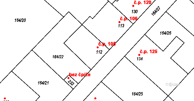 Kyšice 105 na parcele st. 112 v KÚ Kyšice, Katastrální mapa