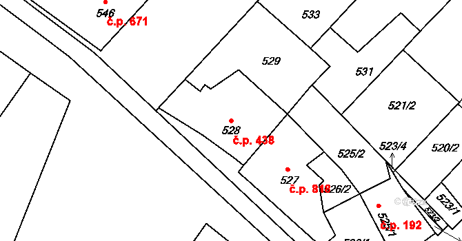 Lužice 438 na parcele st. 528 v KÚ Lužice u Hodonína, Katastrální mapa