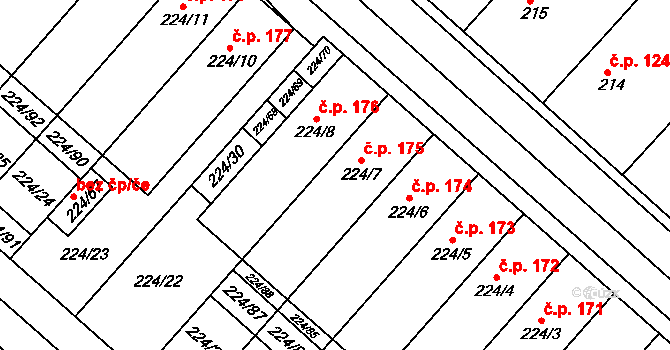 Skoronice 175 na parcele st. 224/7 v KÚ Skoronice, Katastrální mapa
