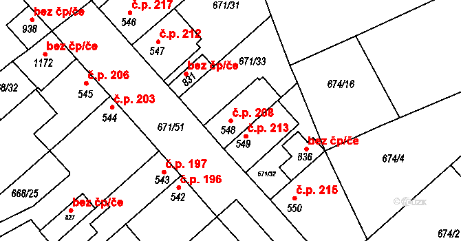 Pchery 208 na parcele st. 548 v KÚ Pchery, Katastrální mapa