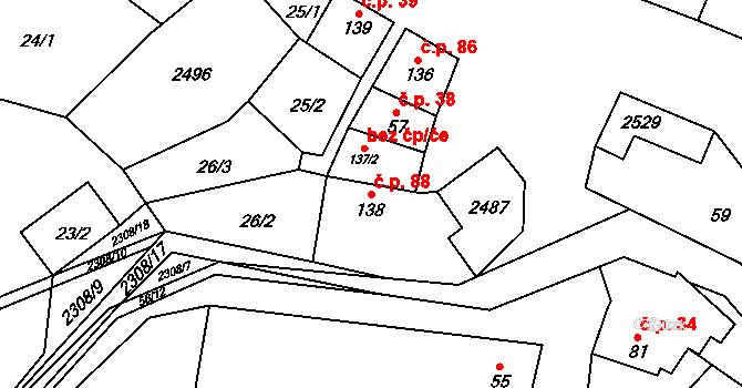 Troubky 88, Troubky-Zdislavice na parcele st. 138 v KÚ Troubky, Katastrální mapa