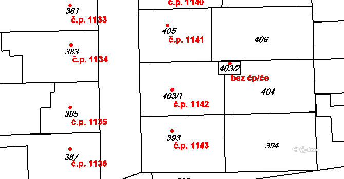 Slavkov u Brna 1142 na parcele st. 403/1 v KÚ Slavkov u Brna, Katastrální mapa