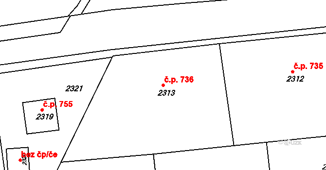 Rýmařov 736 na parcele st. 2313 v KÚ Rýmařov, Katastrální mapa