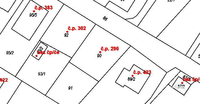 Krmelín 296 na parcele st. 90 v KÚ Krmelín, Katastrální mapa