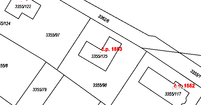 Kopřivnice 1553 na parcele st. 3355/125 v KÚ Kopřivnice, Katastrální mapa