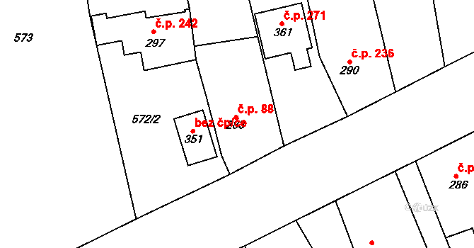 Cerhovice 88 na parcele st. 283 v KÚ Cerhovice, Katastrální mapa