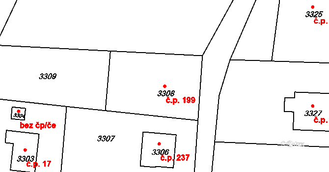 Třanovice 199 na parcele st. 3308 v KÚ Třanovice, Katastrální mapa