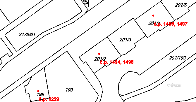 Tachov 1494,1495 na parcele st. 201/2 v KÚ Tachov, Katastrální mapa