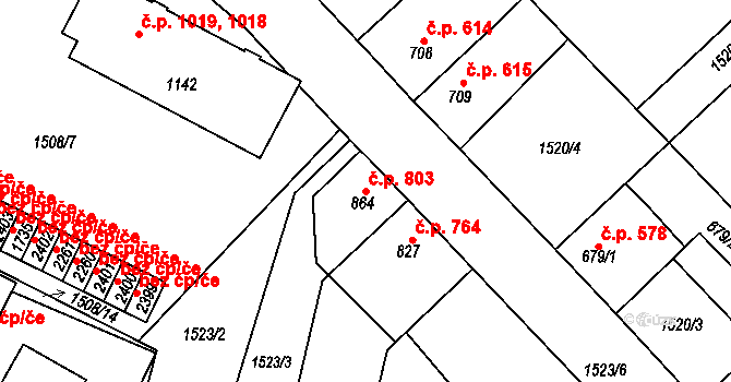 Třebechovice pod Orebem 803 na parcele st. 864 v KÚ Třebechovice pod Orebem, Katastrální mapa