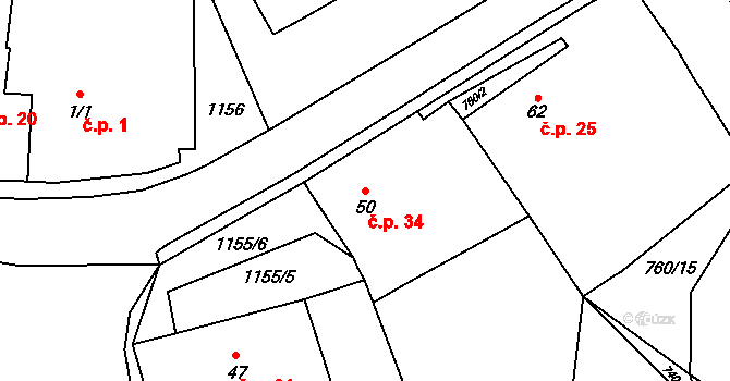 Libosváry 34, Loukov na parcele st. 50 v KÚ Libosváry u Bystřice pod Hostýnem, Katastrální mapa