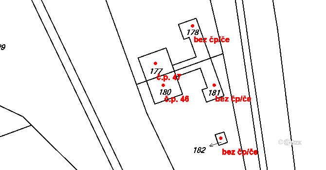 Přízeř 46, Rožmberk nad Vltavou na parcele st. 180 v KÚ Horní Jílovice, Katastrální mapa