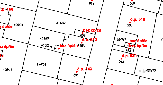Libochovice 550 na parcele st. 618/1 v KÚ Libochovice, Katastrální mapa