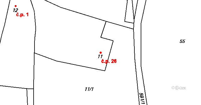 Šepetely 26, Třebívlice na parcele st. 11 v KÚ Šepetely, Katastrální mapa