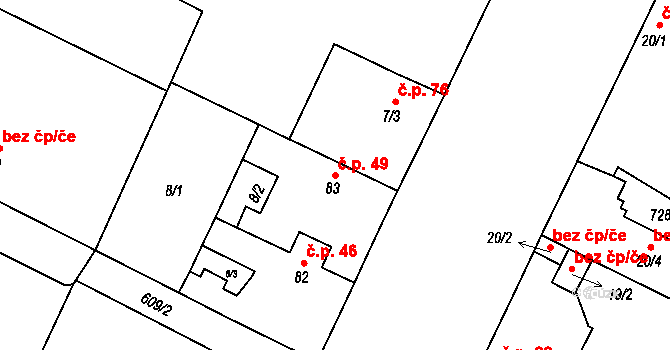 Travčice 49 na parcele st. 83 v KÚ Travčice, Katastrální mapa