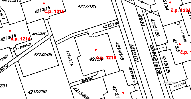 Lutyně 1216, Orlová na parcele st. 4213/9 v KÚ Horní Lutyně, Katastrální mapa