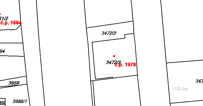 Ústí nad Labem-centrum 1978, Ústí nad Labem na parcele st. 3472/3 v KÚ Ústí nad Labem, Katastrální mapa