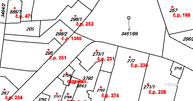 Lysá nad Labem 231 na parcele st. 273/1 v KÚ Lysá nad Labem, Katastrální mapa