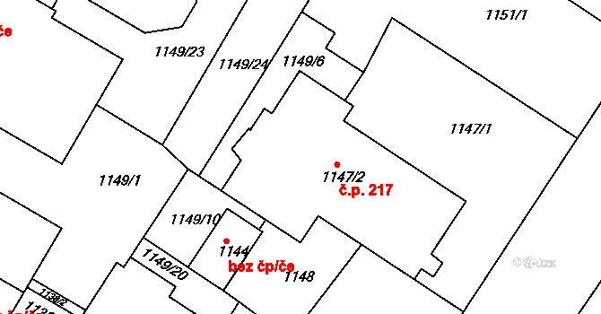 Miřetice u Klášterce nad Ohří 217, Klášterec nad Ohří na parcele st. 1147/2 v KÚ Miřetice u Klášterce nad Ohří, Katastrální mapa