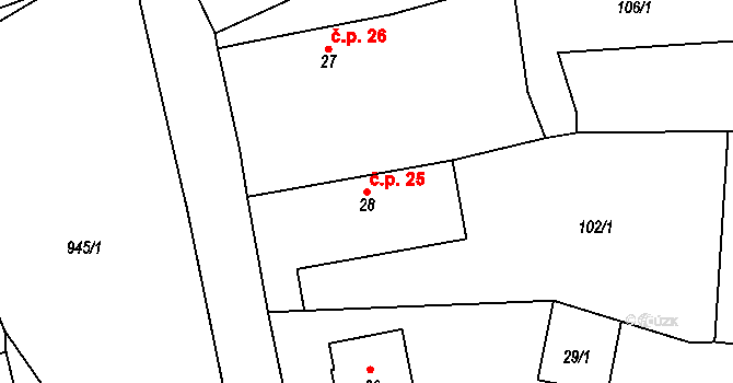 Vrchoslav 25, Krupka na parcele st. 28 v KÚ Vrchoslav, Katastrální mapa