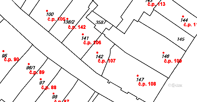 Chrudim I 107, Chrudim na parcele st. 142 v KÚ Chrudim, Katastrální mapa