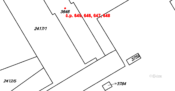 Chrudim II 646,647,648,649, Chrudim na parcele st. 3646 v KÚ Chrudim, Katastrální mapa