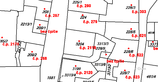 Předměstí 2118, Svitavy na parcele st. 3204 v KÚ Svitavy-předměstí, Katastrální mapa