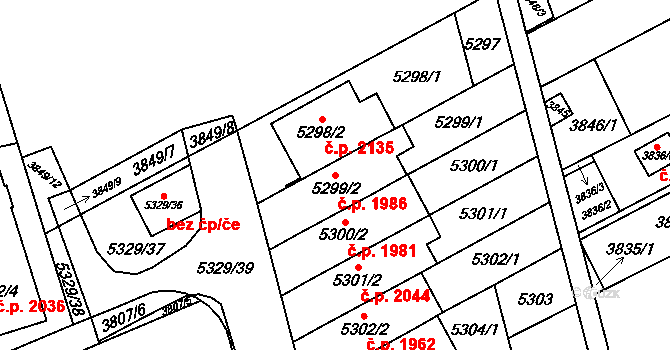 Řečkovice 1986, Brno na parcele st. 5299/2 v KÚ Řečkovice, Katastrální mapa
