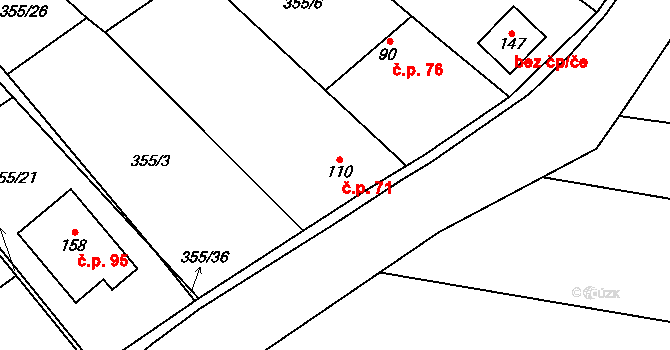 Divice 71, Vinařice na parcele st. 110 v KÚ Divice, Katastrální mapa