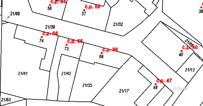 Hříběcí 59, Horní Cerekev na parcele st. 66 v KÚ Hříběcí, Katastrální mapa