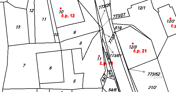 Koberovice 13 na parcele st. 11 v KÚ Koberovice, Katastrální mapa
