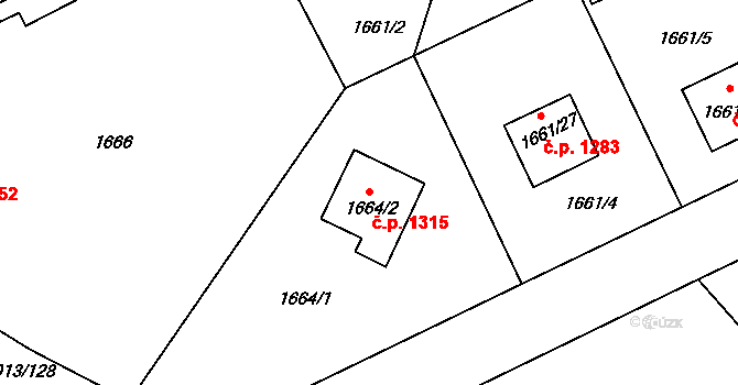 Pelhřimov 1315 na parcele st. 1664/2 v KÚ Pelhřimov, Katastrální mapa