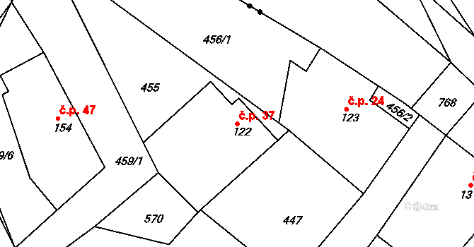 Stračovská Lhota 37, Mžany na parcele st. 122 v KÚ Stračovská Lhota, Katastrální mapa