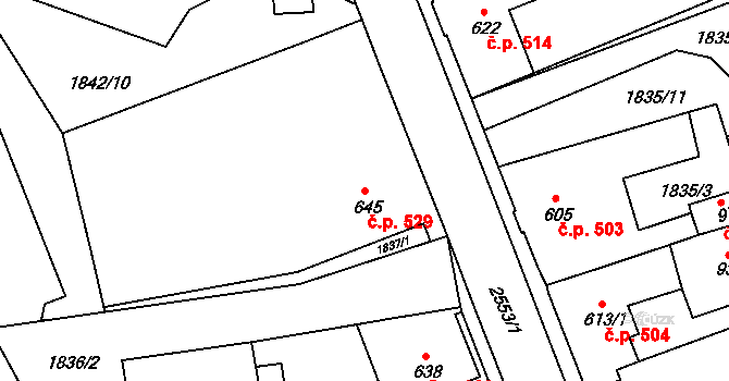 Česká Kamenice 529 na parcele st. 645 v KÚ Česká Kamenice, Katastrální mapa