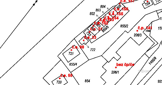 Blovice 33 na parcele st. 722 v KÚ Blovice, Katastrální mapa