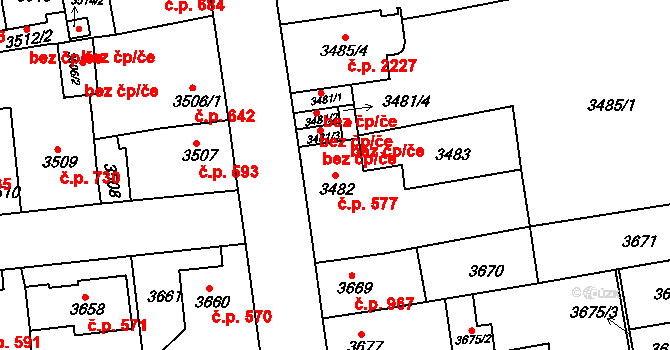 Sokolov 577 na parcele st. 3482 v KÚ Sokolov, Katastrální mapa