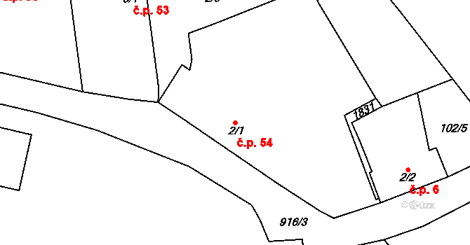 Svinaře 54 na parcele st. 2/1 v KÚ Svinaře, Katastrální mapa