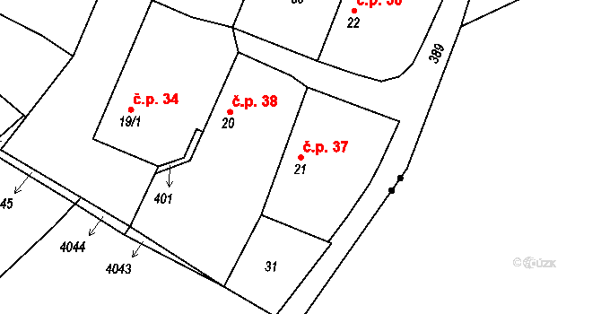 Dunovice 37, Cehnice na parcele st. 21 v KÚ Dunovice, Katastrální mapa