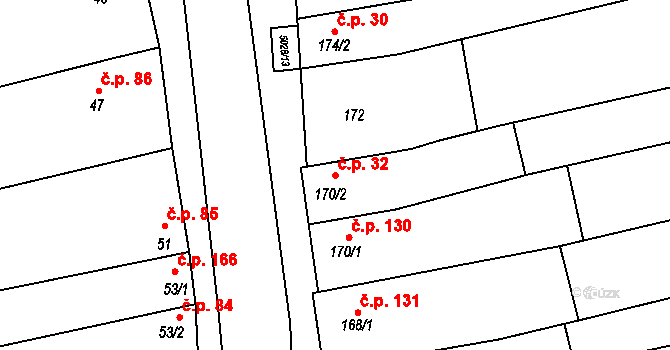 Suchov 32 na parcele st. 170/2 v KÚ Suchov, Katastrální mapa