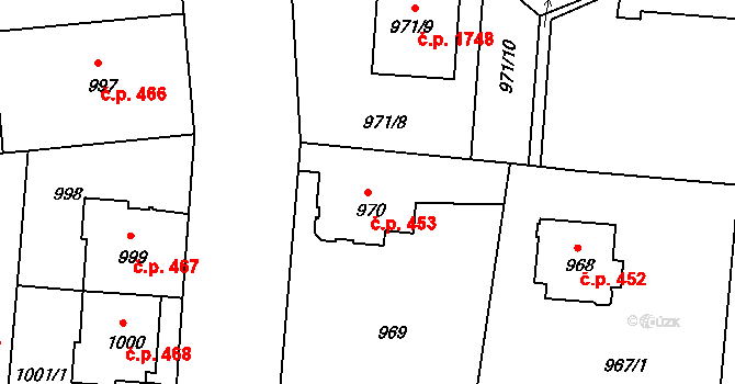 České Budějovice 6 453, České Budějovice na parcele st. 970 v KÚ České Budějovice 6, Katastrální mapa