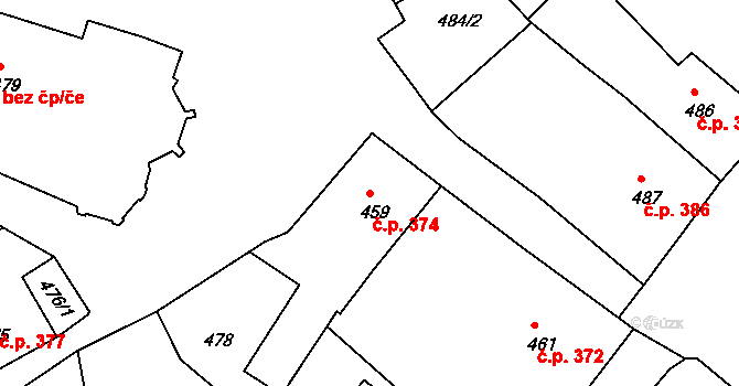 Rumburk 1 374, Rumburk na parcele st. 459 v KÚ Rumburk, Katastrální mapa