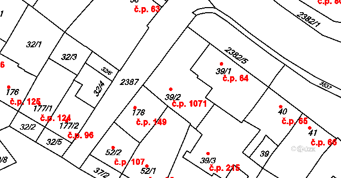 Rosice 1071 na parcele st. 39/2 v KÚ Rosice u Brna, Katastrální mapa