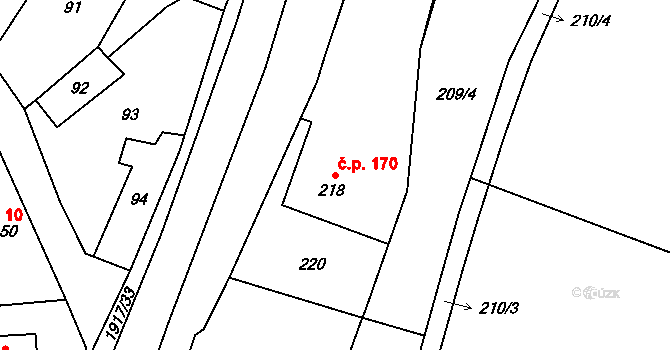 Horní Jasenka 170, Vsetín na parcele st. 218 v KÚ Jasenka, Katastrální mapa