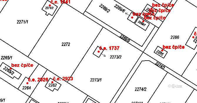 Skvrňany 1737, Plzeň na parcele st. 2273/2 v KÚ Skvrňany, Katastrální mapa