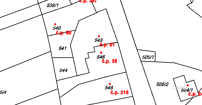 Chomoutov 35, Olomouc na parcele st. 546 v KÚ Chomoutov, Katastrální mapa