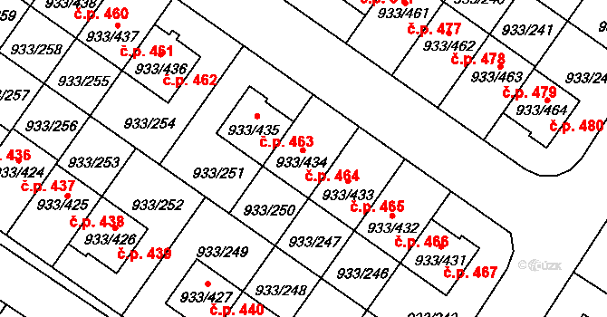 Satalice 464, Praha na parcele st. 933/434 v KÚ Satalice, Katastrální mapa