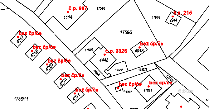 Rožnov pod Radhoštěm 2326 na parcele st. 4448 v KÚ Rožnov pod Radhoštěm, Katastrální mapa