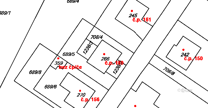 Lípa nad Orlicí 159 na parcele st. 266 v KÚ Lípa nad Orlicí, Katastrální mapa