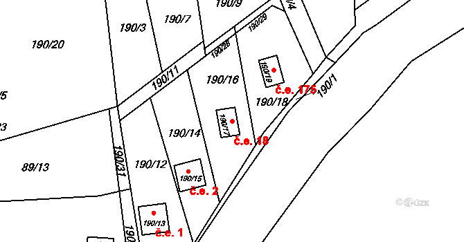 Poláky 18, Chbany na parcele st. 190/17 v KÚ Poláky, Katastrální mapa